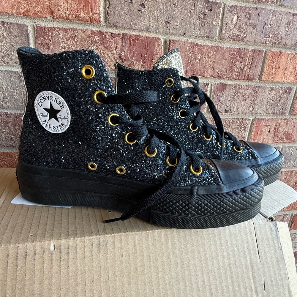 Custom Converse Black and Gold glitter High-Tops - Picture 6 of 10